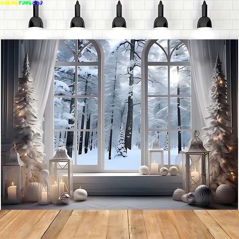 Photography Backdrop Muslin - 冬の素晴らしい窓の写真の背景、クリスマスの日の小道具、新年あけましておめでとうございます、家族の休日のパーティーの背景、RR-71