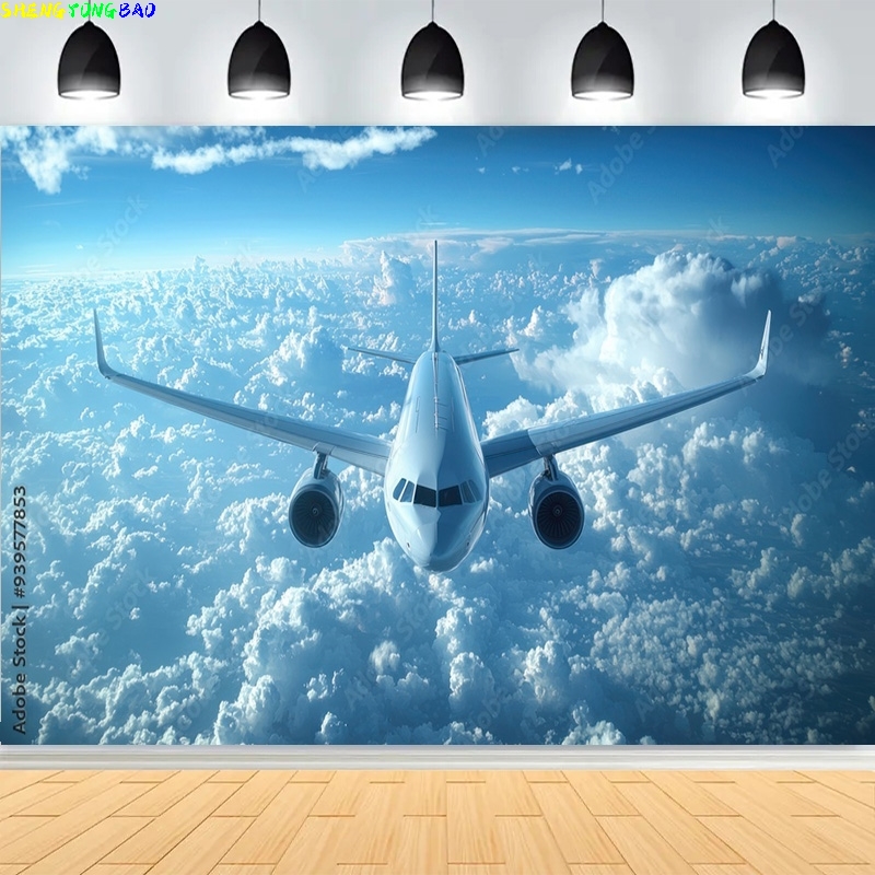 Photography Backdrop Muslin - 青空雲飛行機誕生日パーティー写真撮影の背景ベビー大人ポートレート Photocall 写真スタジオの背景 PA-02