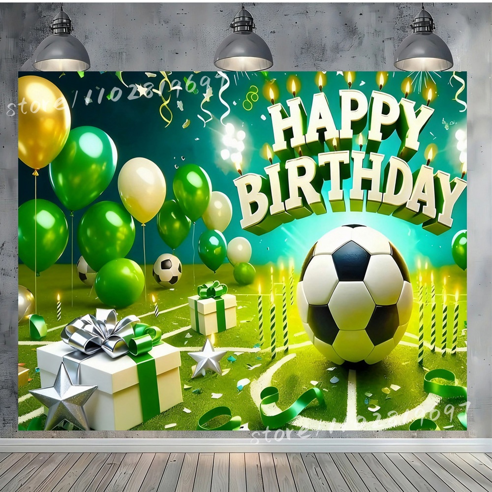 Photography Backdrop Muslin - 鮮やかなビニール写真撮影用背景 サッカー場 誕生日背景 理想的なスポーツをテーマにした誕生日パーティーの装飾 写真撮影