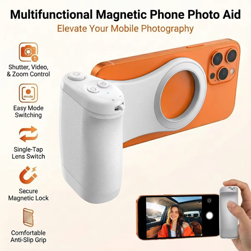 Photography Style Iphone - マグネット式スマホグリップ リモートズームコントロール付き DSLRスタイル ハンドヘルドスタビライザー 8倍マグネット搭載 iPhone/Android/Samsung対応