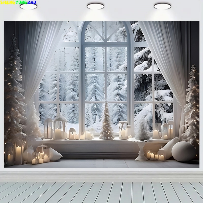 冬の素晴らしい窓の写真の背景、クリスマスの日の小道具、新年あ - Photography Backdrop Muslin のレビューと価格