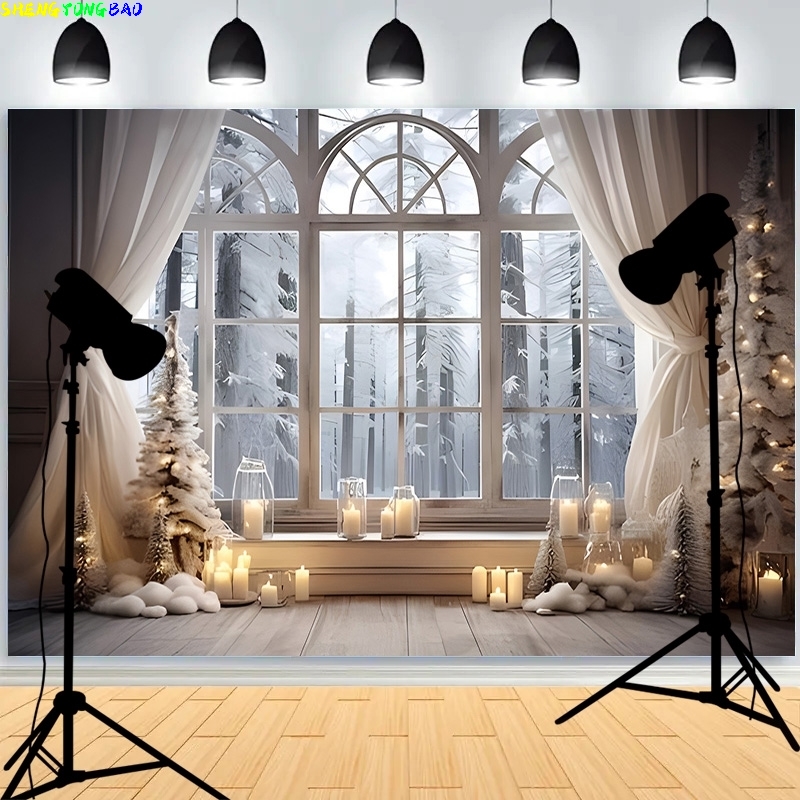 冬の素晴らしい窓の写真の背景、クリスマスの日の小道具、新年あ - Photography Backdrop Muslin のレビューと価格