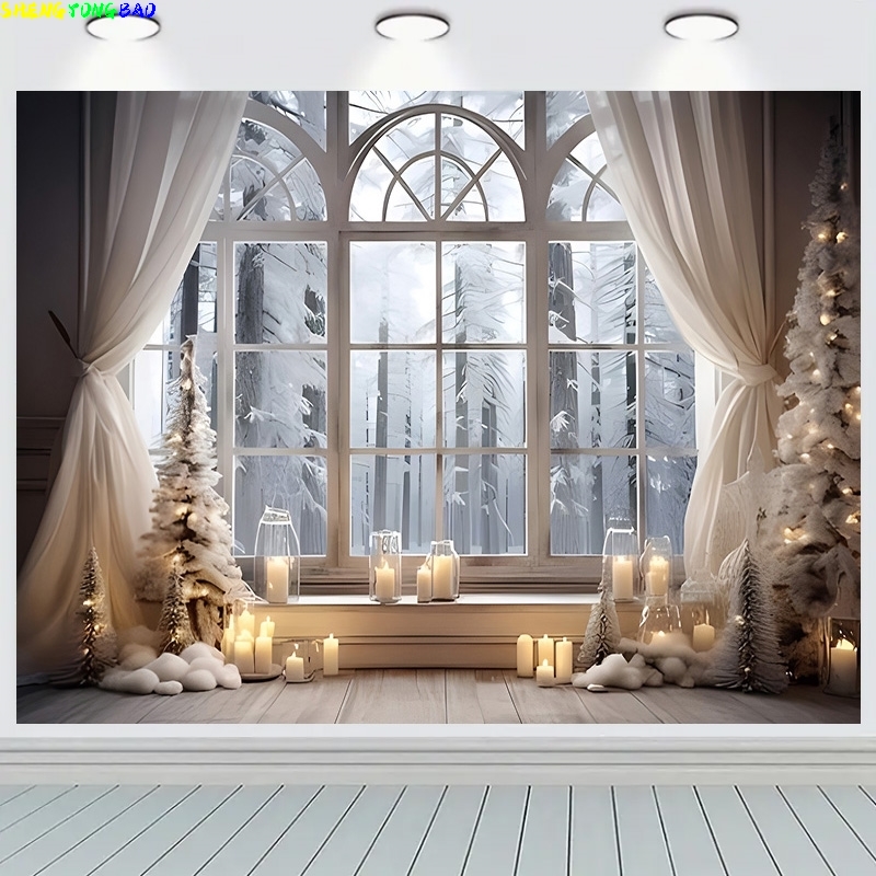 冬の素晴らしい窓の写真の背景、クリスマスの日の小道具、新年あ - Photography Backdrop Muslin のレビューと価格