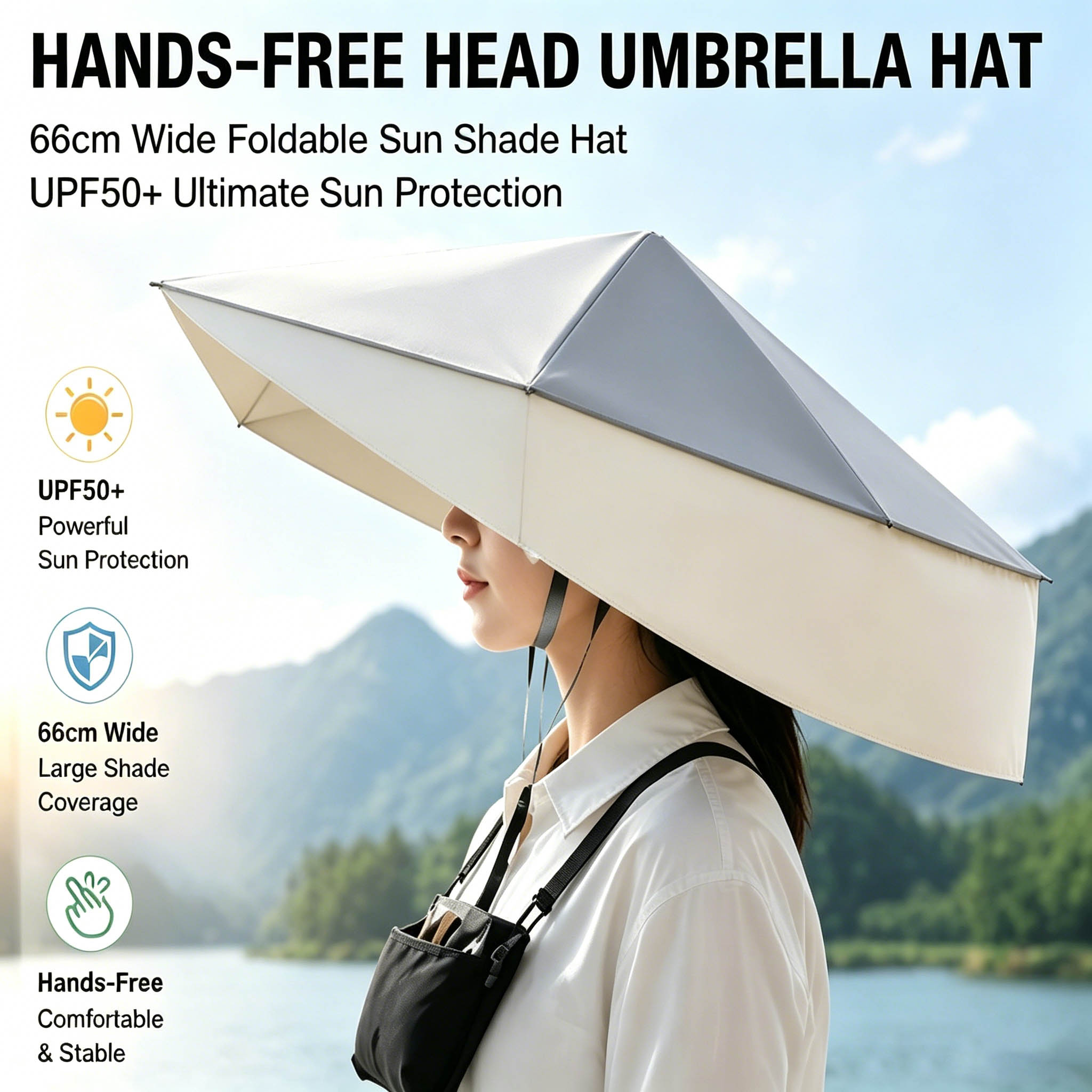 UPF50+ 折りたたみ式ハンズフリーヘッドアンブレラハット - Photography Umbrella のレビューと価格