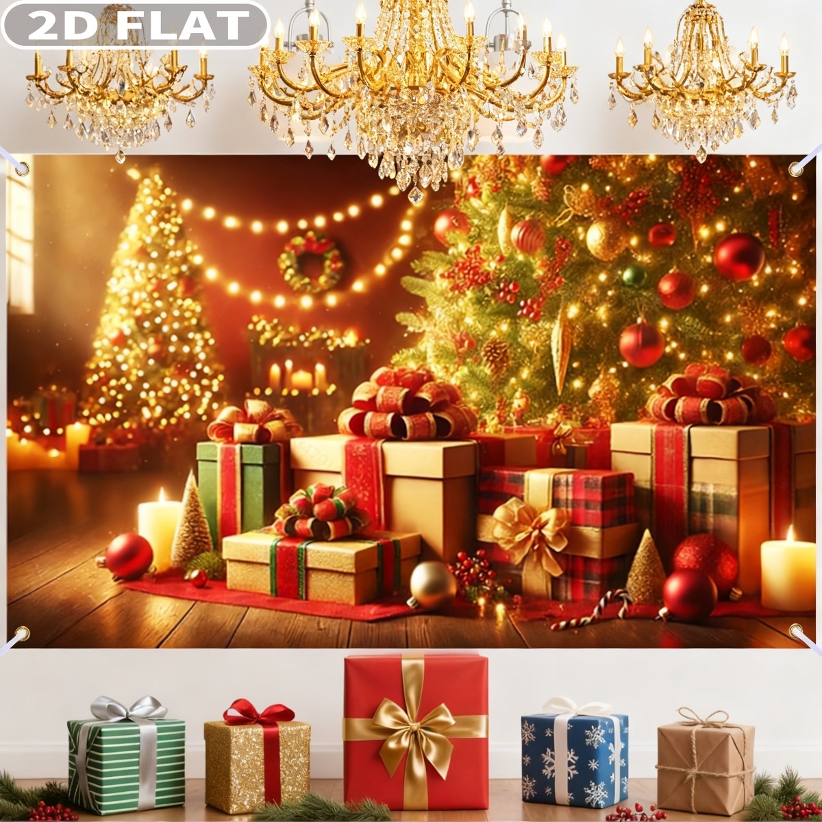 1個 クリスマスツリー＆ギフト 大型クリスマスバナー、71x - Photography Background のレビューと価格