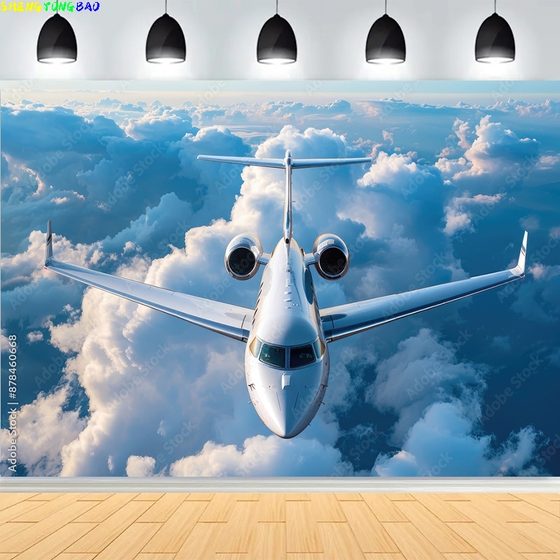 青空雲飛行機誕生日パーティー写真撮影の背景ベビー大人ポートレ - Photography Backdrop Muslin のレビューと価格