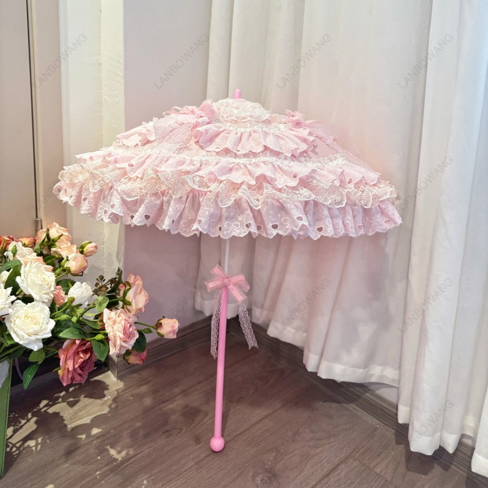 手作りのピンクの花柄ハート型レースパラソル ミニ西洋風装飾傘 - Photography Umbrella のレビューと価格