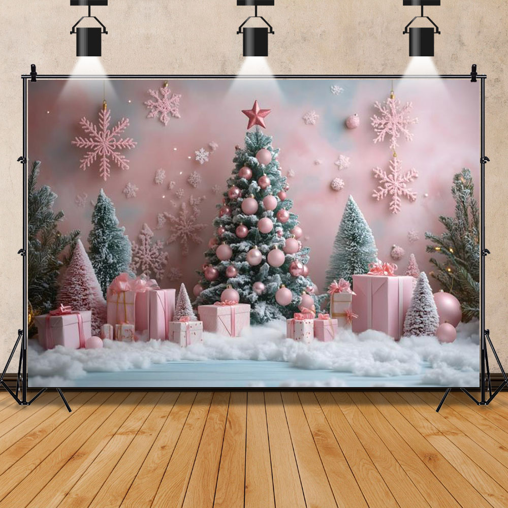 ピンクのクリスマステーマの写真撮影の背景クリスマスツリースタ - Photography Backdrop Muslin のレビューと価格