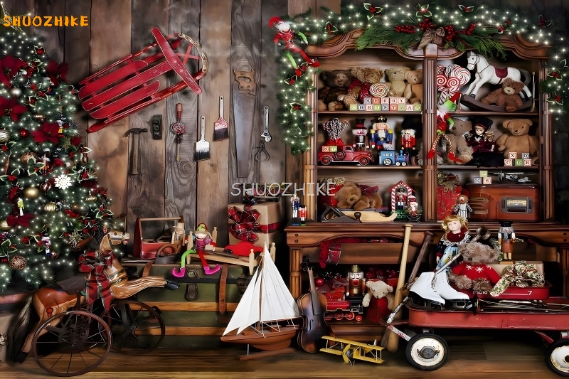 茶色の木の板の写真の背景,クリスマスの背景,クマの贈り物,ク - Photography Backdrop Muslin のレビューと価格